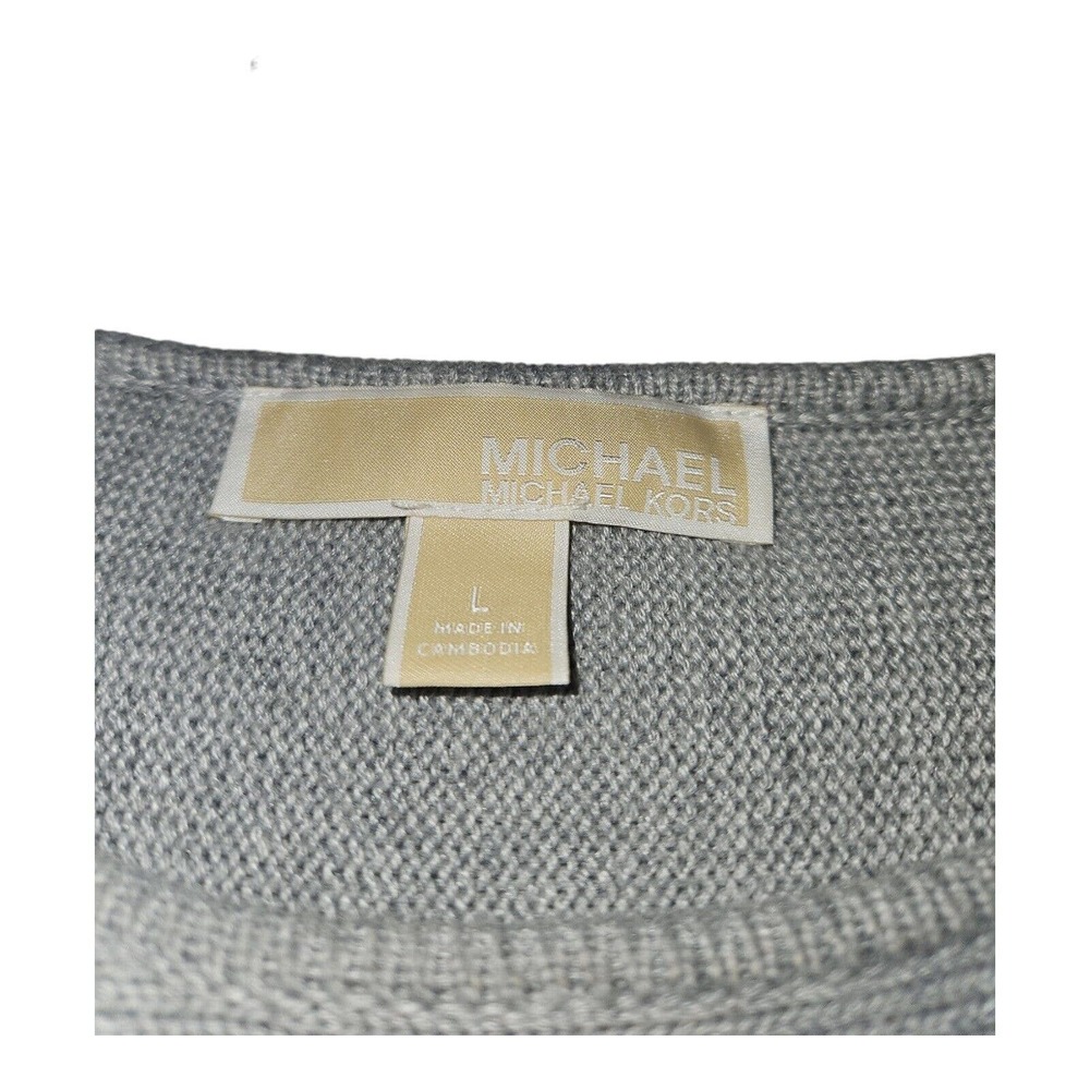 Michael Michael Kors Sweater Large Women's Thin Boatneck Tight Knit Gray - Picture 2 of 7